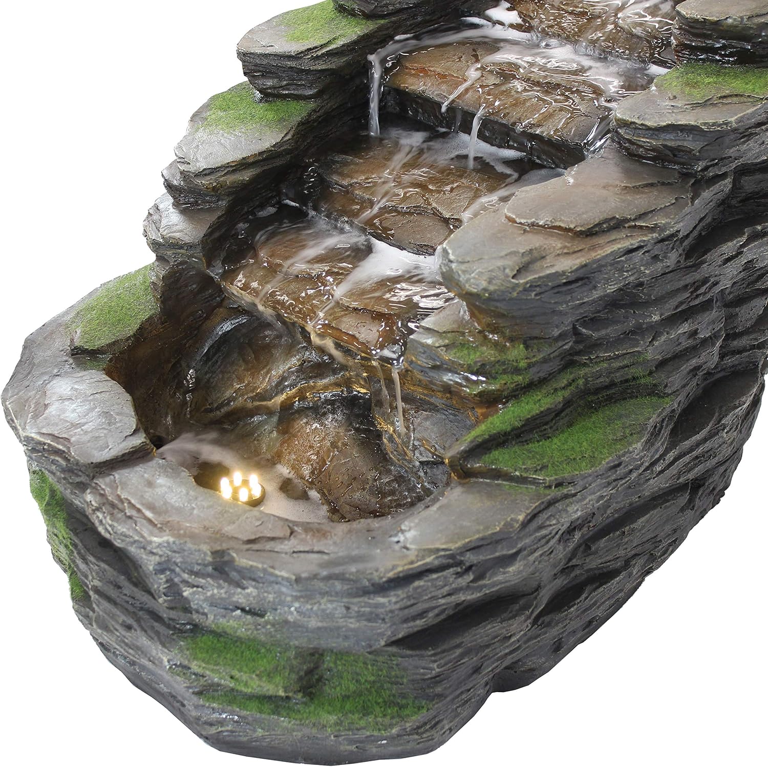Sunnydaze Shale Falls Outdoor Fountain with LED Lights - Rustic Exterior Standing Water Feature - Corded Electric - Ideal for Patio, Balcony, Garden, Front Porch or Landscaping - 13-Inch: Sunnydaze Decor: Kitchen & Dining