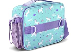 YOLAY Kids Double Insulated Lunch Bag for Girls Boys - Durable Spacious With Zippered Pocket, Adjustable Straps & Handles - Bento Bag for School & Outdoor - Unicorn Smart