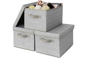 GRANNY SAYS Storage Bins with Lids, Keepsake Memory Box, Storage Basket with Lid, Closet Storage Organizer Bins, Decorative Storage Boxes, Gray, 3-Pack