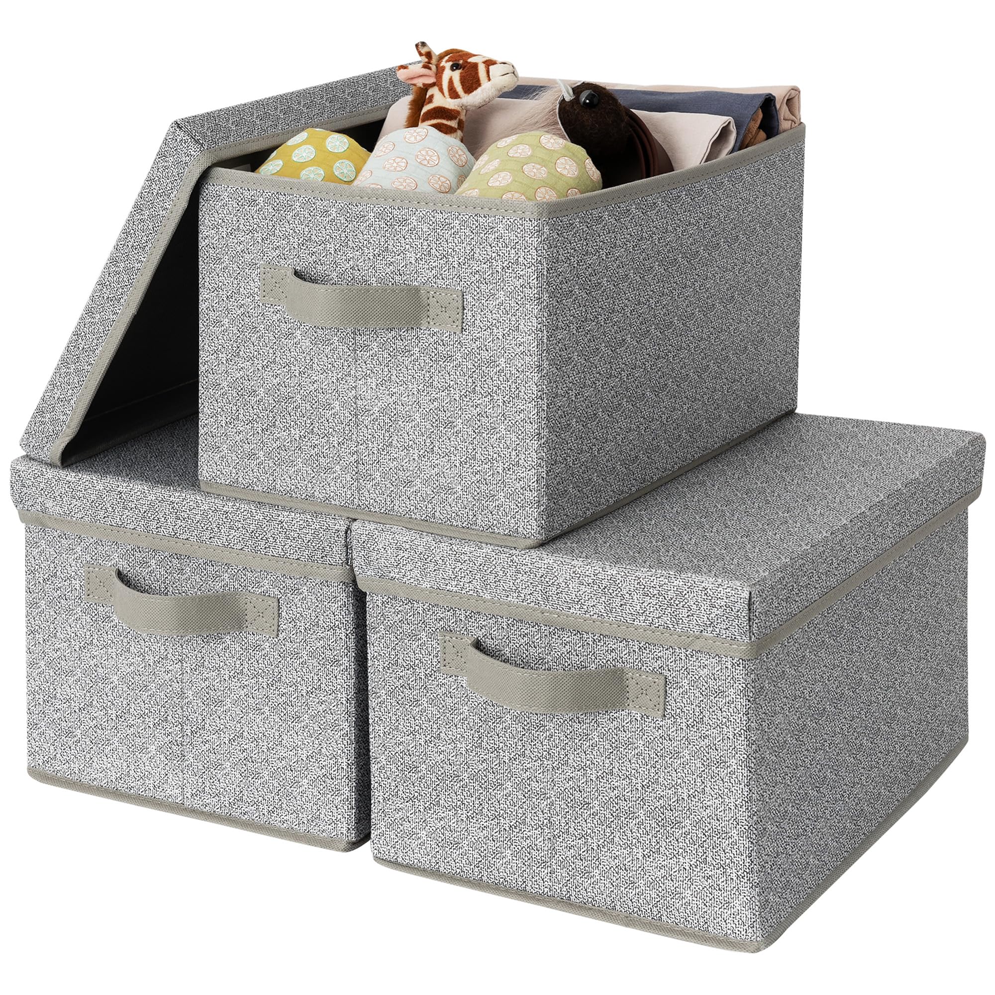 GRANNY SAYS Fabric Storage Boxes with Lids, Pack of 3 Grey Storage Box with Lid, Wardrobe Storage Organiser, Storage Baskets for Shelves, Foldable Storage Box for Bedroom Organising Clothes Toys — image 1