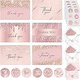 Decorably 24 Pack Glittery 6x4in Rose Gold Thank You Cards with Envelopes and Stickers, 6 Elegant Designs for Friends, Loved Ones, Blank Inside - All Occasions, Wedding, Baby Shower, Gifting, Mailing