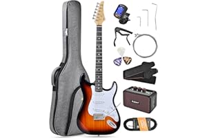 Leo Jaymz Beginner Electric Guitar Complete Kit with Portable Amp, Padded Gig Bag & Full Accessories, Maple Neck SSS Pickups 