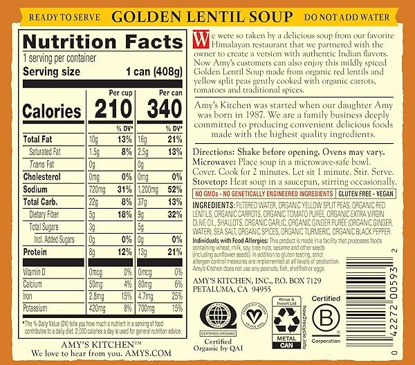 AMY’S ORGANIC SOUPS, 14.4