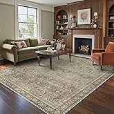BESBLEE 8X10 Area Rugs Machine Washable Rugs for Living Room, Vintage Boho Large Rugs for Bedroom Dining Room, Non Slip Indoor Soft Distressed Lightweight Thin Low Pile Carpet, Dark Brown