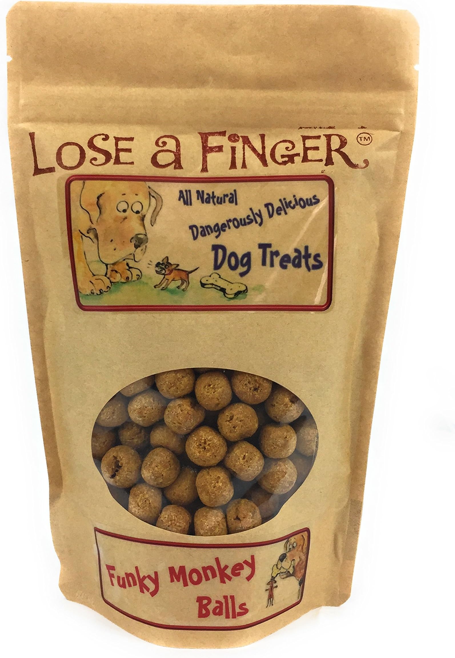 Lose A Finger Treats for Training Dogs - Compatible with Video Pet Cam Furbo Petzi Petcube - Funky Monkey Banana and Peanut Butter Balls (8oz Large Bag) - Made in USA