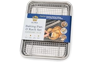 Ultra Cuisine Quarter Sheet Pan with Wire Rack Set - Includes Premium Aluminum Baking Sheet with Stainless Steel Baking Sheet Rack - Dishwasher Safe Cooling Rack with 1/4 Sheet Pan Commercial Quality