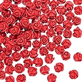 OIIKI 100PCS Cinnabar Carved Rose Beads, 8mm Red Rose Charm for Jewelry Making, Flower Carving Loose Beads