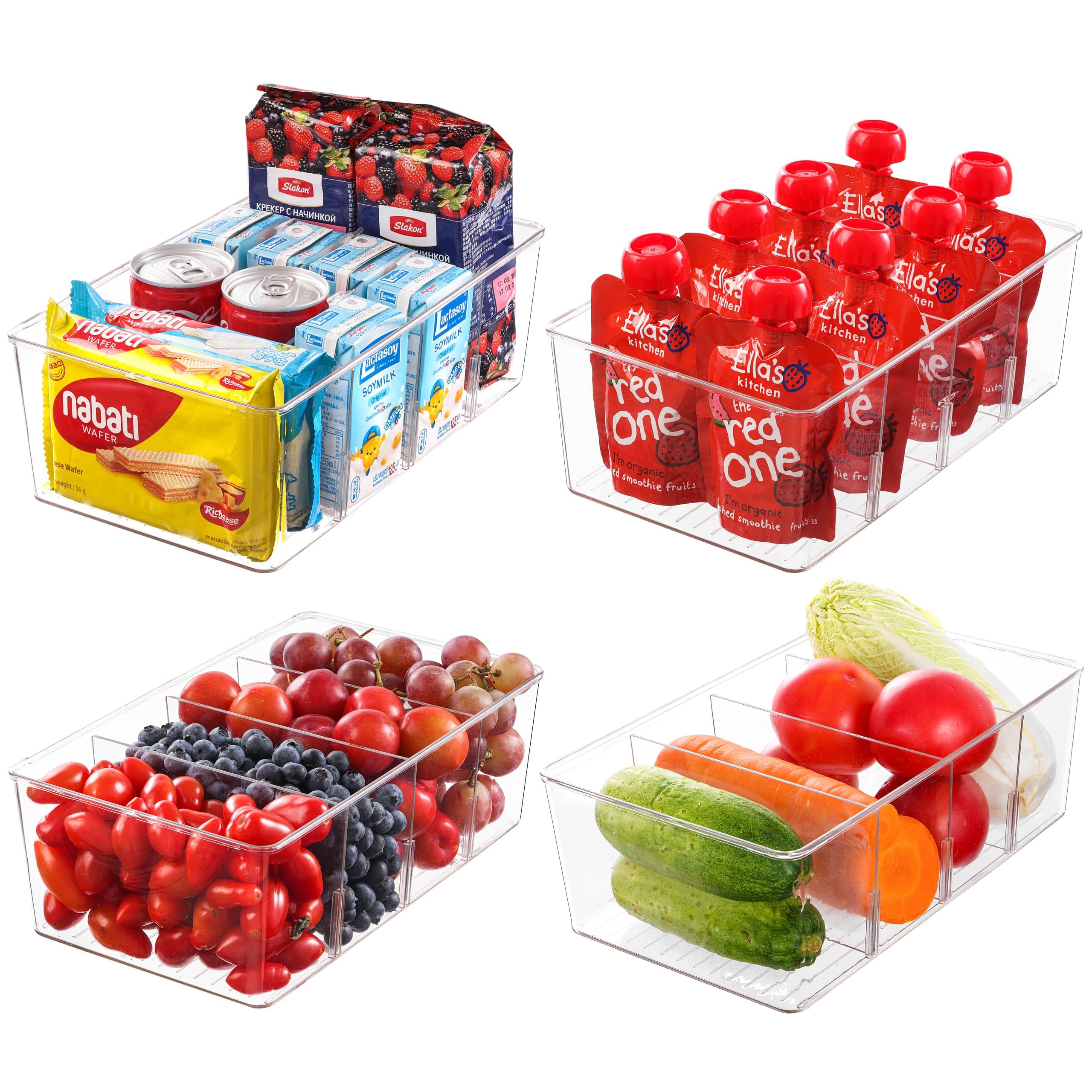 HNNJCK Set of 4 Kitchen Storage Box Organiser with 16 Compartments, Fridge Organiser Drawers System for Kitchen Tea Spice Storage Cabinet Tea Bags Apothecary — image 1