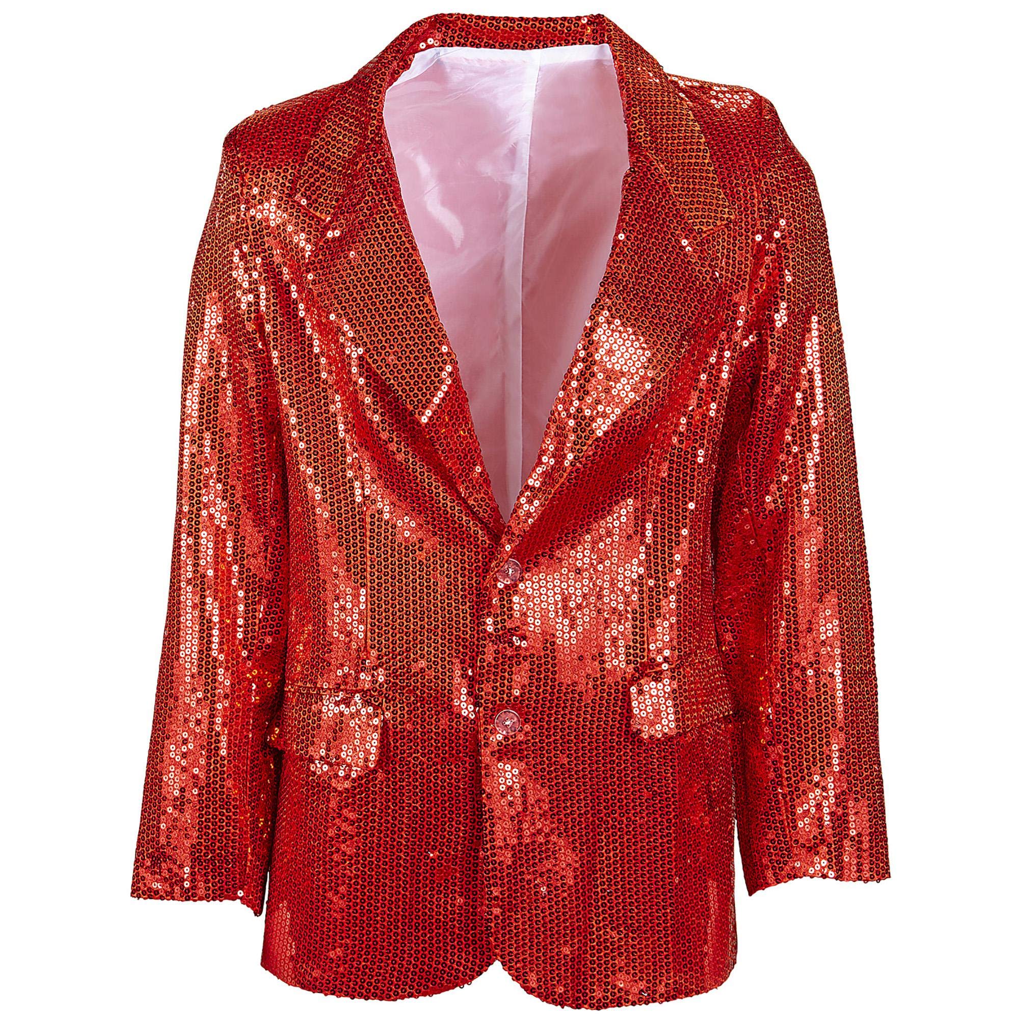 Mens Red Sequin Jacket Costume Extra Large UK 46" for 80s Fancy Dress