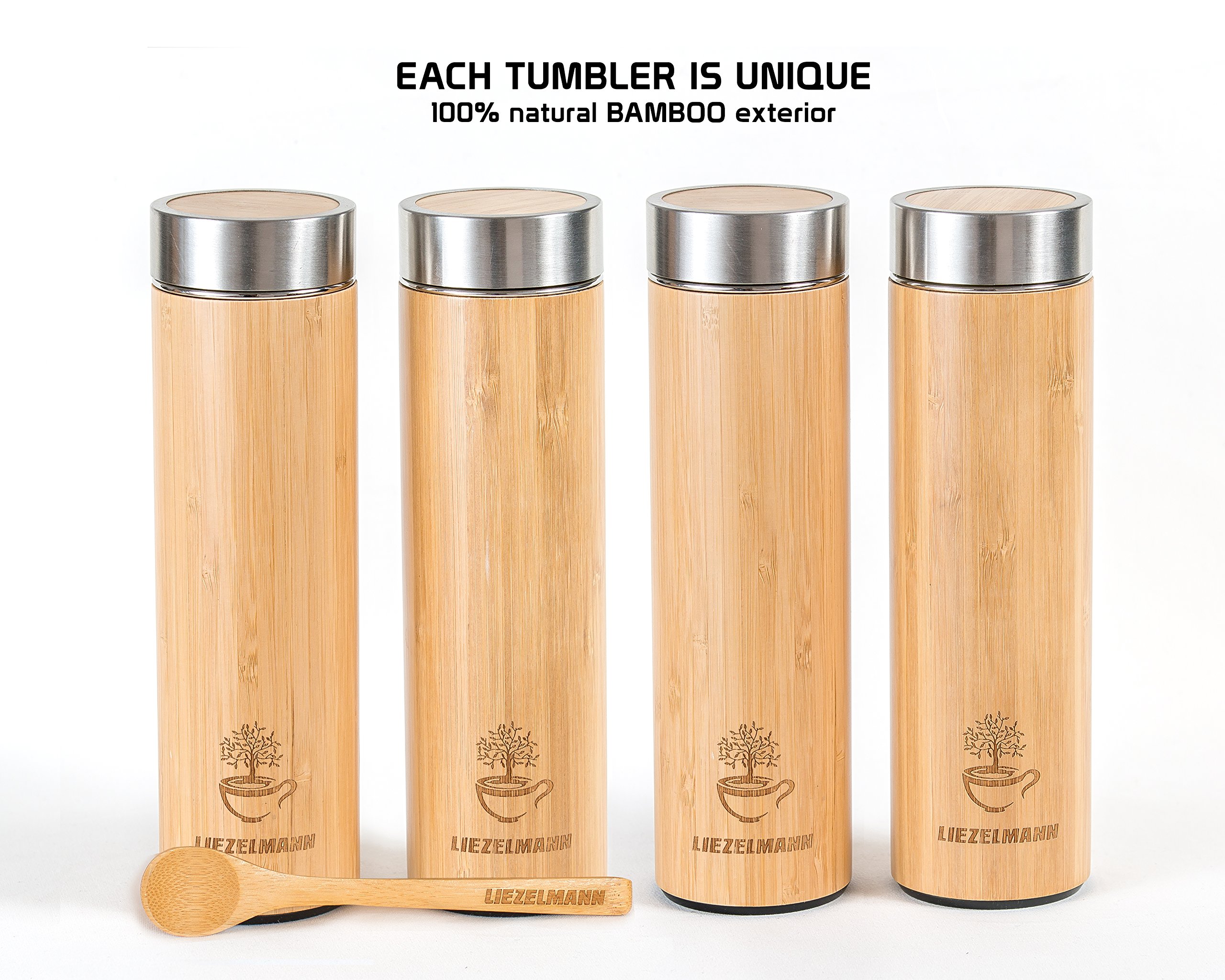 Bamboo Tea Tumbler With Infuser 17oz Stainless Steel Thermos Strainer Mug For Hot Cold Brew Coffee Vacuum Insulated Organic Bamboo Wood