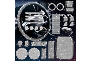 Zeinlenx 25 Pack Bling Car Accessories Set, Rhinestone Car Accessories Set for Women, Bling Steering Wheel Cover Universal Fit 15 Inch, Glitter Seat Belt (Silver White)