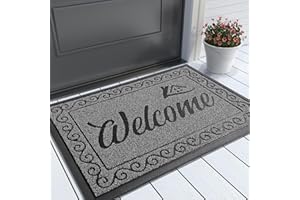 Yimobra Welcome Mat, Heavy Duty Sturdy Door Mats for Home Entrance Outdoor Indoor, Front Doormat for Outside Patio Floor Entry Porch Garage Office, Waterproof, Low Profile, 29.5x17, Black Grey