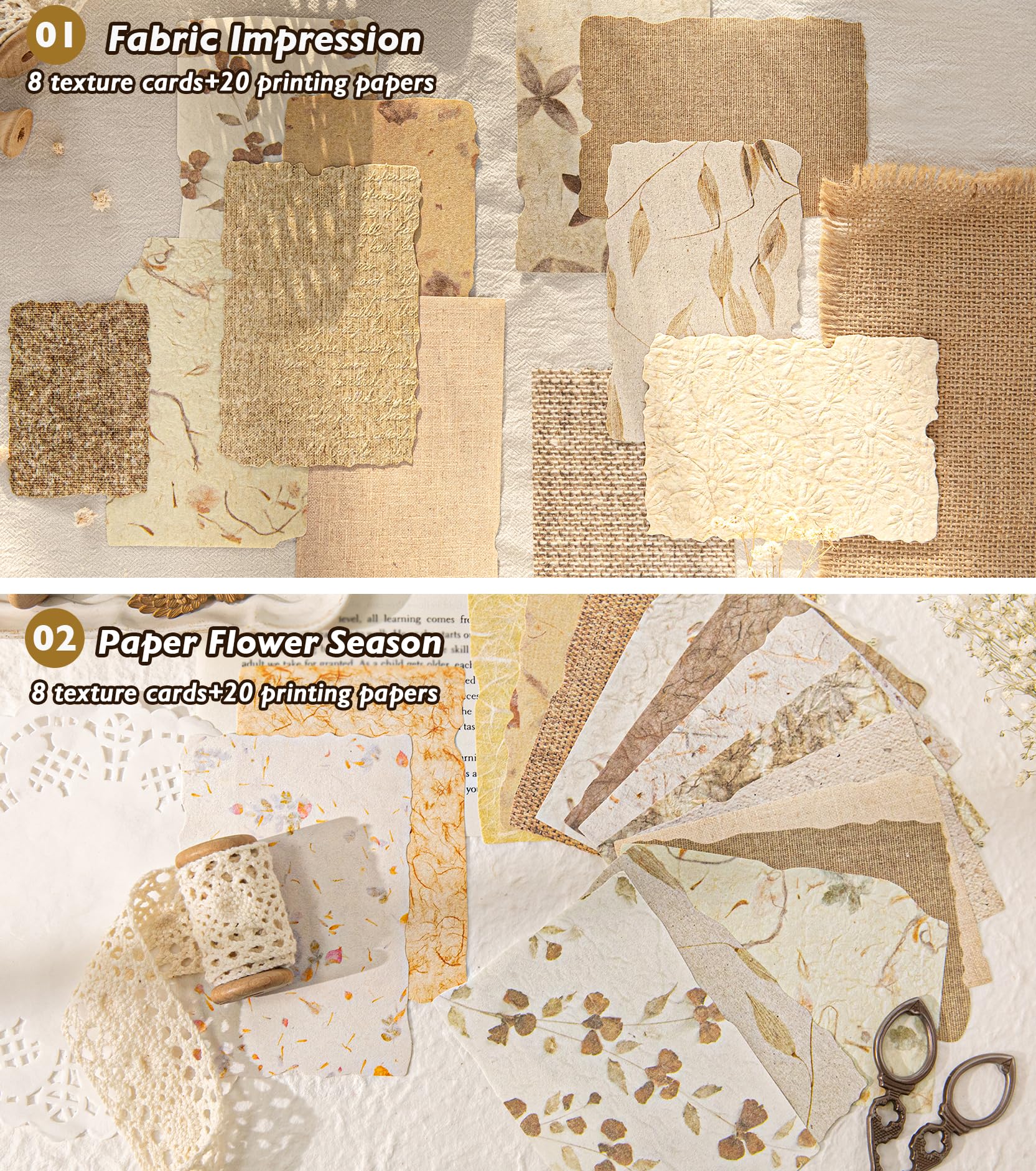 168Pcs Scrapbook Paper - 6 pack Embossed Textured&Printed Rice Paper Craft Assorted Special Cards Mix for Scrapbooking Junk Journal Journaling Supplies DIY Materials (Textured paper mix)