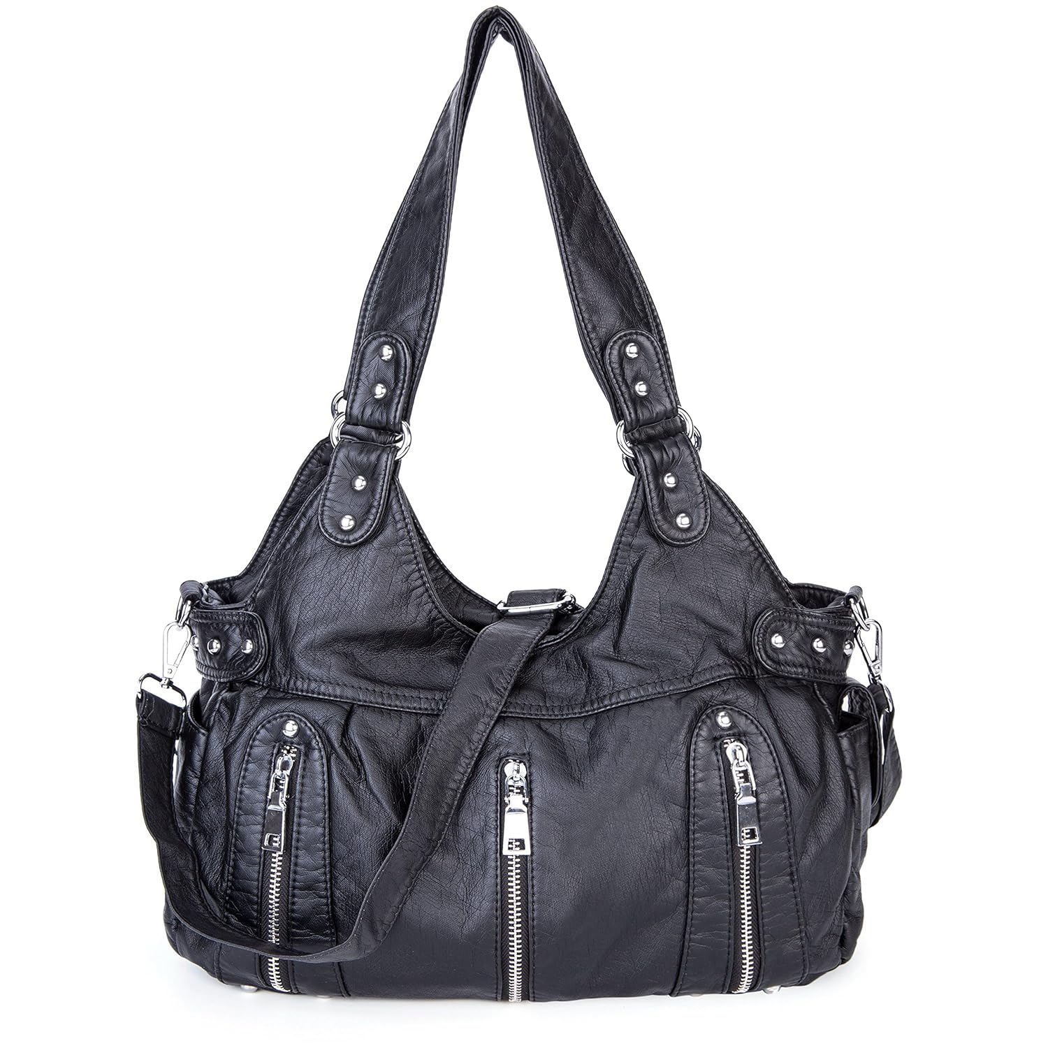 Bolso al Hombro de Piel Lavada Bolsa de Mano Bandolera de Piel