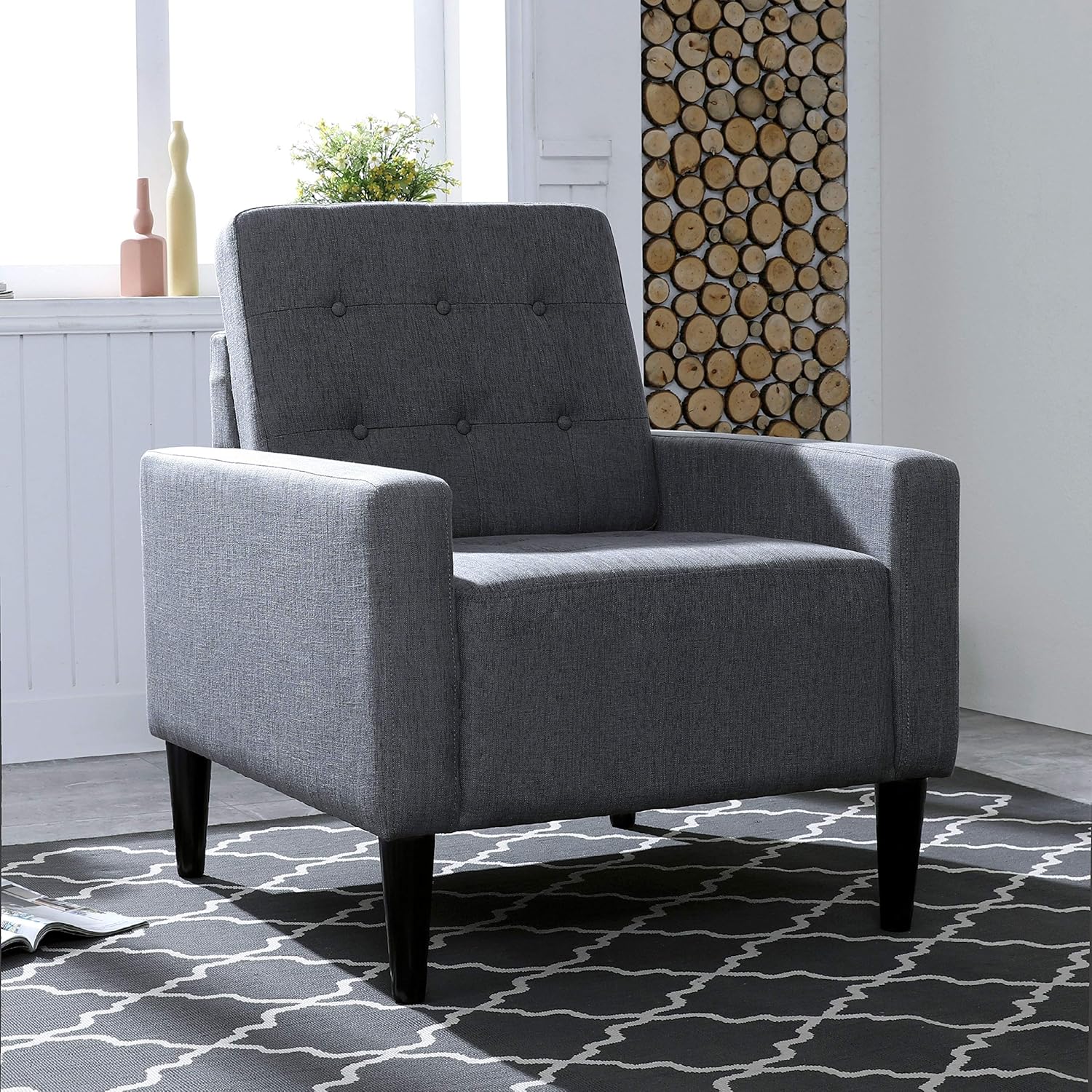 Mid-Century Modern Accent Fabric Arm Chair Comfy Upholstered Single Sofa for Living Room Furniture, Gray（Style2）: Furniture & Decor