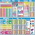 Noare 10 Educational Math Poster for Kids Math Chart for Elementary Classroom Decorations,Multiplication Table Chart,Division, Numbers, Fractions, Place Value, Addition, Time,Subtraction, Size 17x12