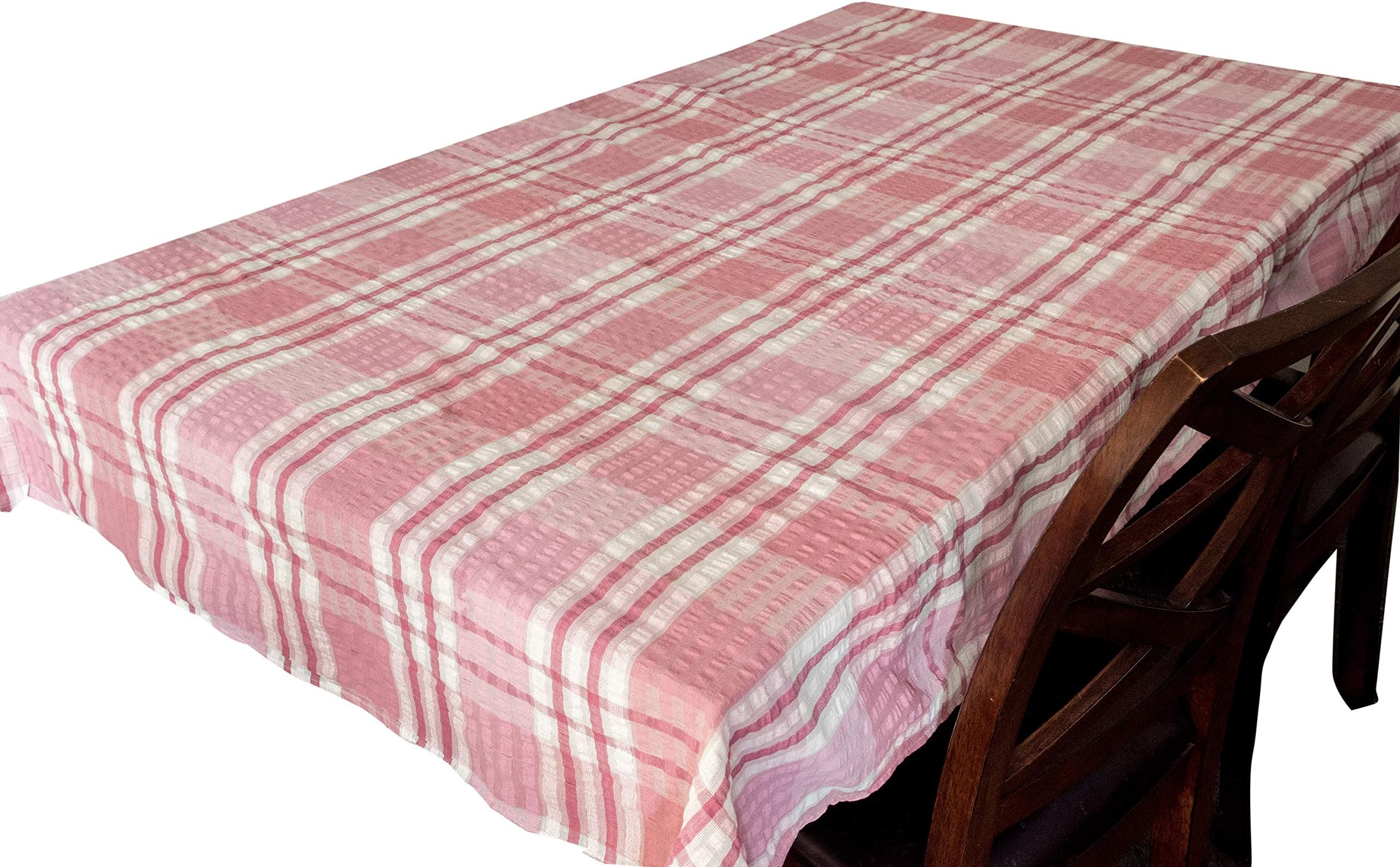 Snugglemore Seersucker 100% Cotton Tablecloth Kitchen Dining Room Garden Check Table Linen Cover (127cm x 127cm, Pink)