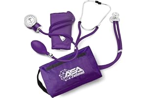 ASA TECHMED Dual Head Sprague Stethoscope and Sphygmomanometer Manual Blood Pressure Cuff Set with Case - Accurate Blood Pressure Monitoring Kit for Healthcare Professionals & Students, Purple