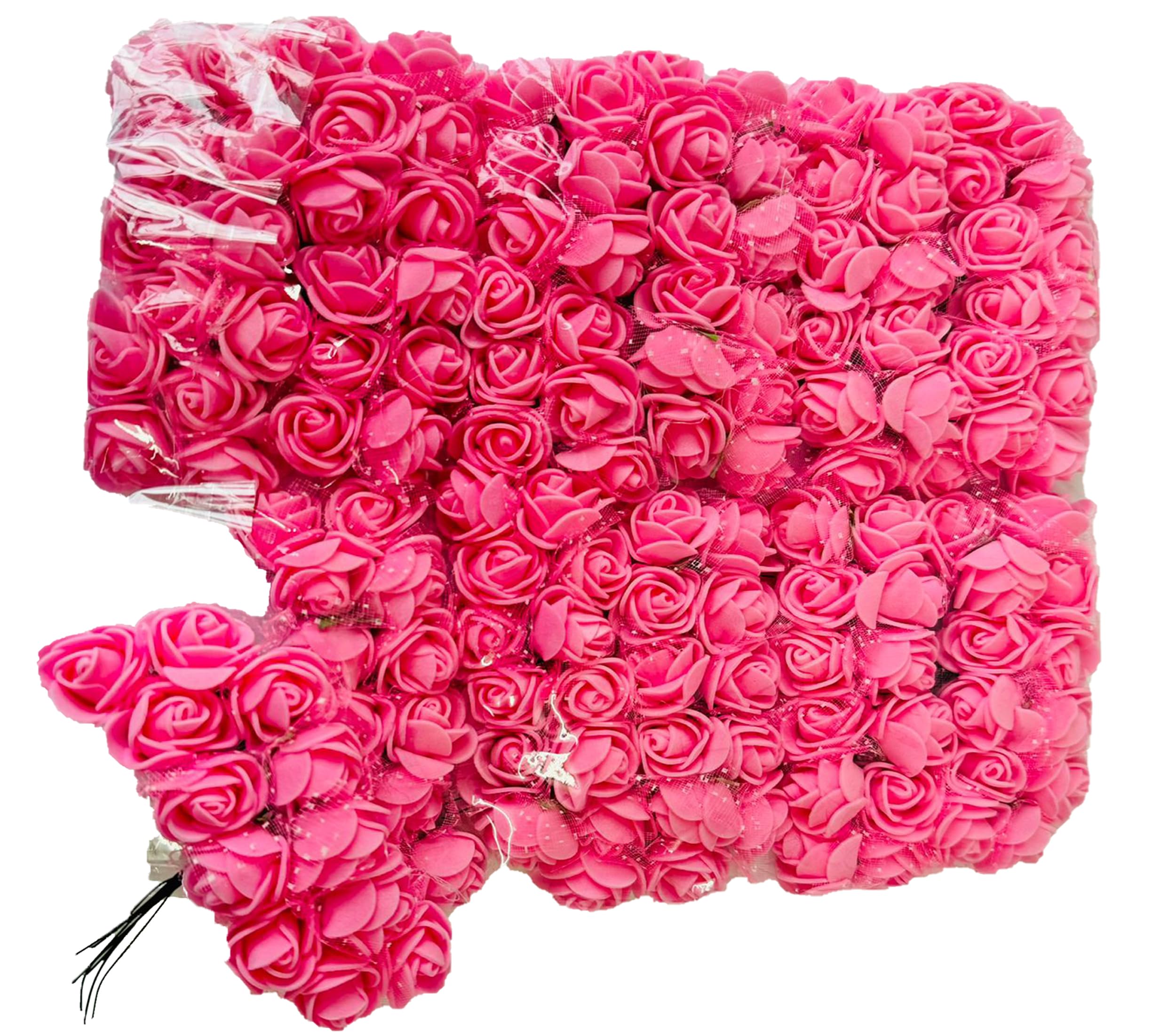 creative balloons Artificial Roses Flowers Pink Foam Roses 144pcs Fake Rose with Stems Real Touch Foam Flower Head for DIY Wedding Bridal Bouquet Baby Shower Floral Centerpiece Party Decoration