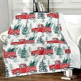 Christmas Throw Blanket Country Rustic Red Truck with Tree Design Blanket Soft Cozy Fuzzy Flannel Throw Blankets for Couch Bed Sofa Christmas Living Room Decor Blankets Gifts for All Season 50x60 Inch