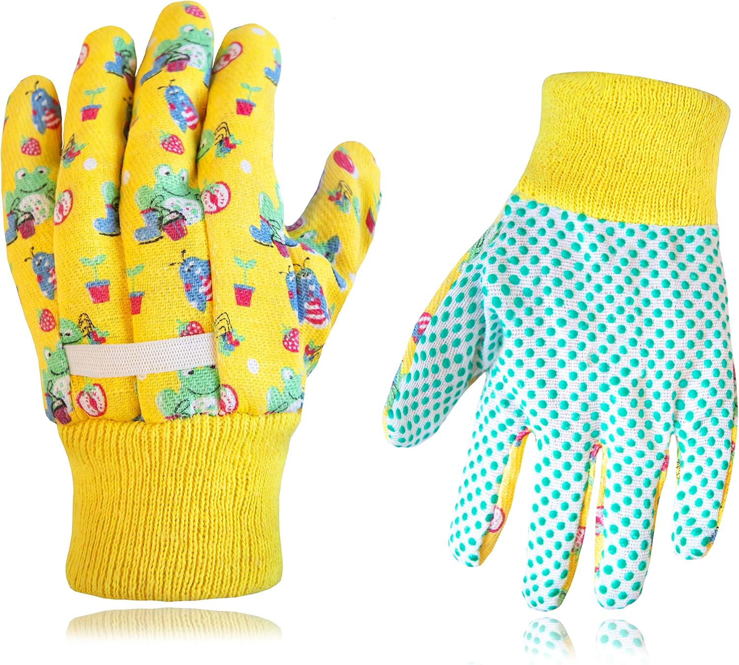 Kids Garden Gloves, 2 PAIRS, Cotton with Grip, Woven