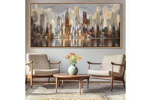 Mofutinpo Abstract Modern Canvas Wall Art for Living Room Cityscape New York Wall Decor City Theme Paintings Brown Framed Pictures Office Artwork Wall Decor Bedroom Above Bed