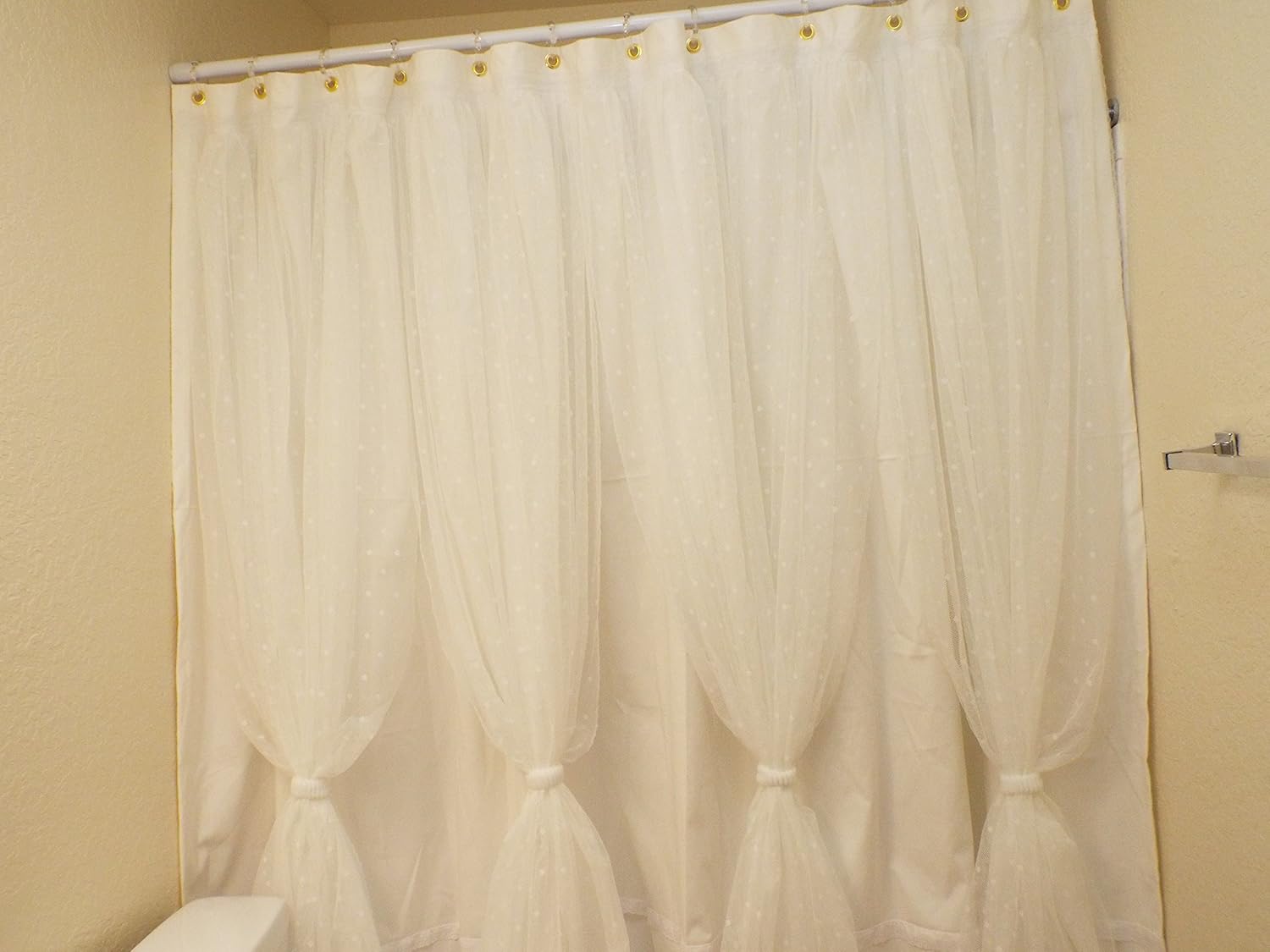 White Shower Curtain with lace, Lace curtain, White Lace