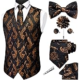 GUSLESON Fashion Vest for Men Paisley Jacquard Tie Waistcoat Bow tie Hanky Lapel Pin Cufflinks Set Wedding 7PCS