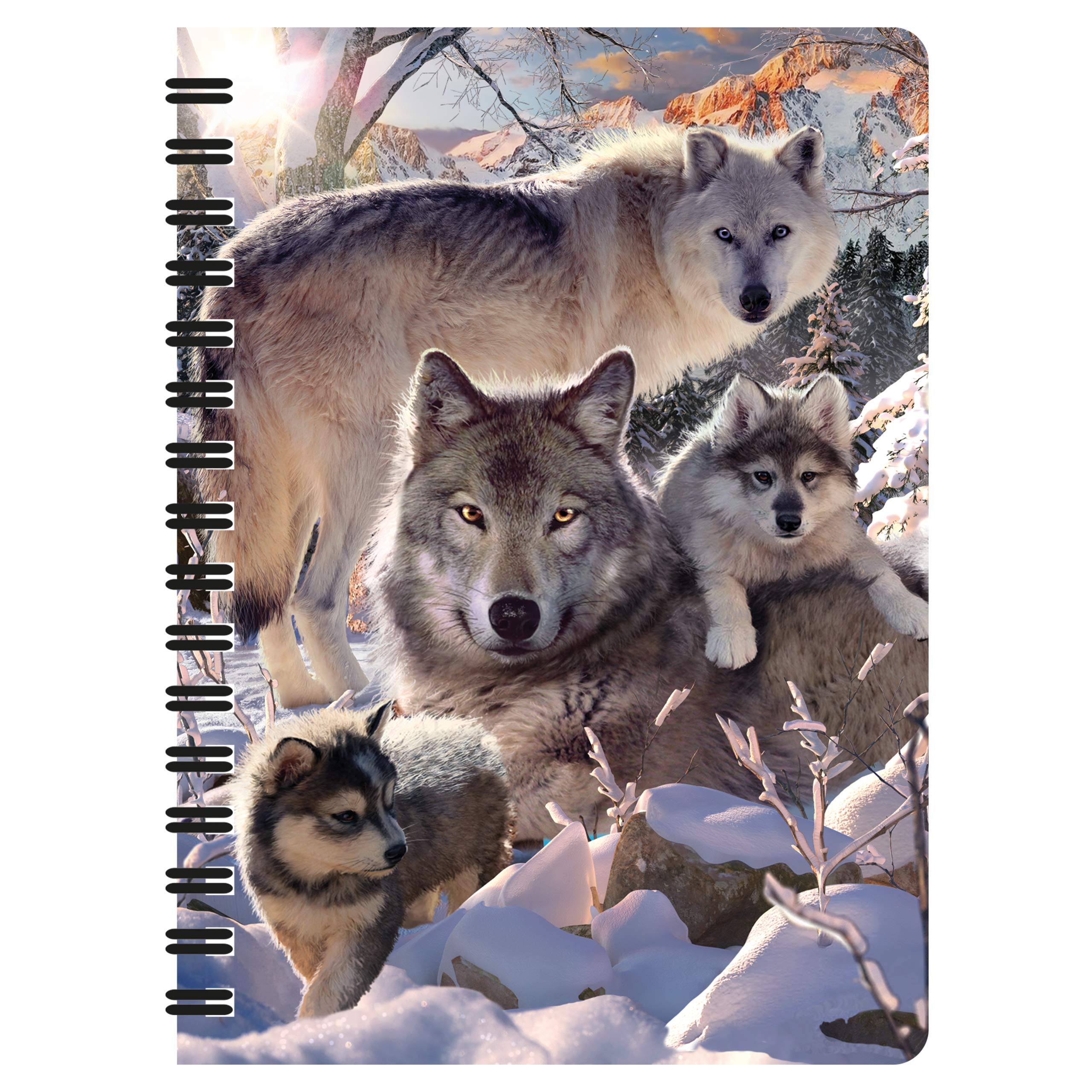 3D LiveLife Jotter - Winter Wolves from Deluxebase. Spiral Bound A6 Notebook with 80 Plain Recycled Pages. Pocket Sized Animal Notepad, Journal or Drawing Book with Wolf Cover