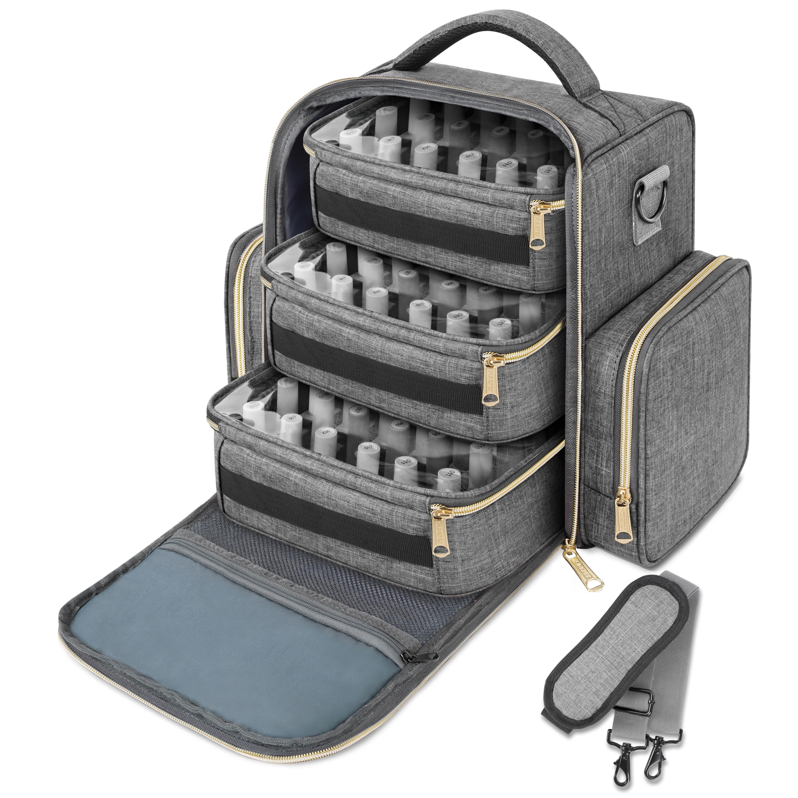 YOREPEK Nail Polish Organizer Holds Up to 72 Bottles (15ml - 0.5 fl.oz) and Nail Lamp, Nail Polish Storage with 3 Removable Pouches & Multiple Storage Sections for Manicure Set, Gift for Manicurist Image