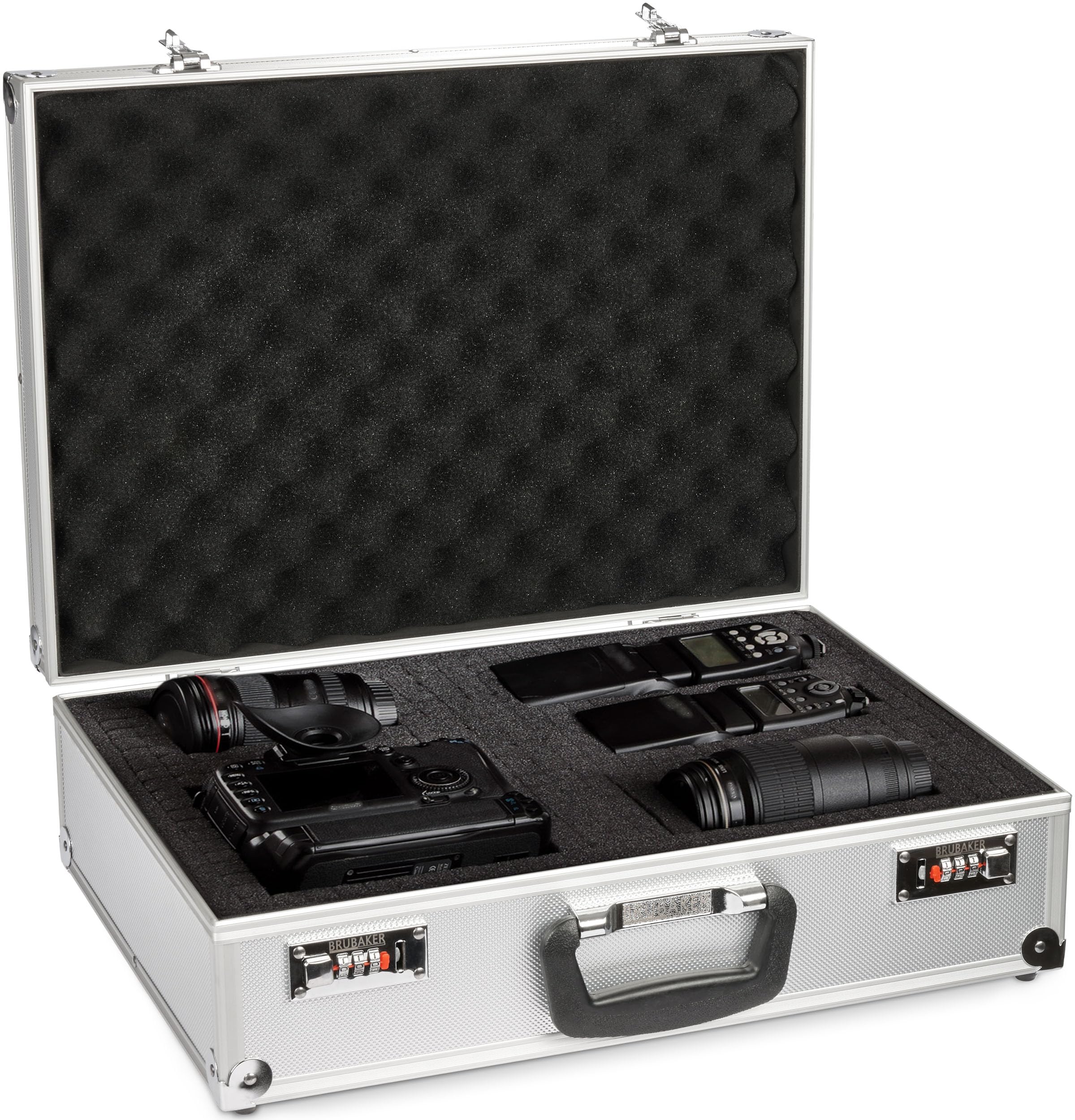 BRUBAKER universal Transport Case made of Aluminium - Photo Case with Foam for Cameras, Equipment, Tools - Lockable Protective Case Camera Case with Combination Lock - 18.3 x 13.4 x 5.9 inches - Silver