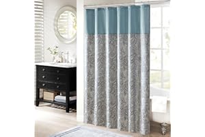 Madison Park Aubrey Shower Curtain Paisley Jacquard Pieced Microfiber Faux Silk Modern Home Bathroom Decorations Bathtub Privacy Screen, Decorative Bathroom, 72" x 72", Teal