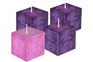 ELITE HOLIDAY PRODUCTS Advent Candles Set of 4 - Made in USA - Non-Drip Purple & Pink Rustic Pillar Candles - Unscented for Church and Home Decor - Wreaths Rings Candle Holders