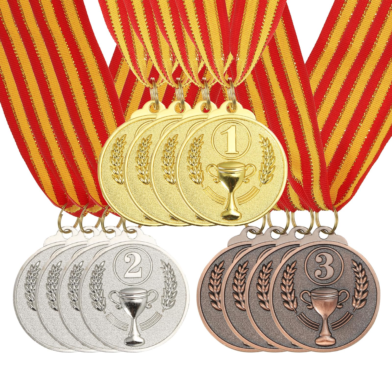 PATIKIL 2 Inch Gold Silver Bronze Award Metals, 12 Pieces Olympic Style Award Medals 1st 2nd 3rd Prize with Neck Ribbon for Games Sports Competitions