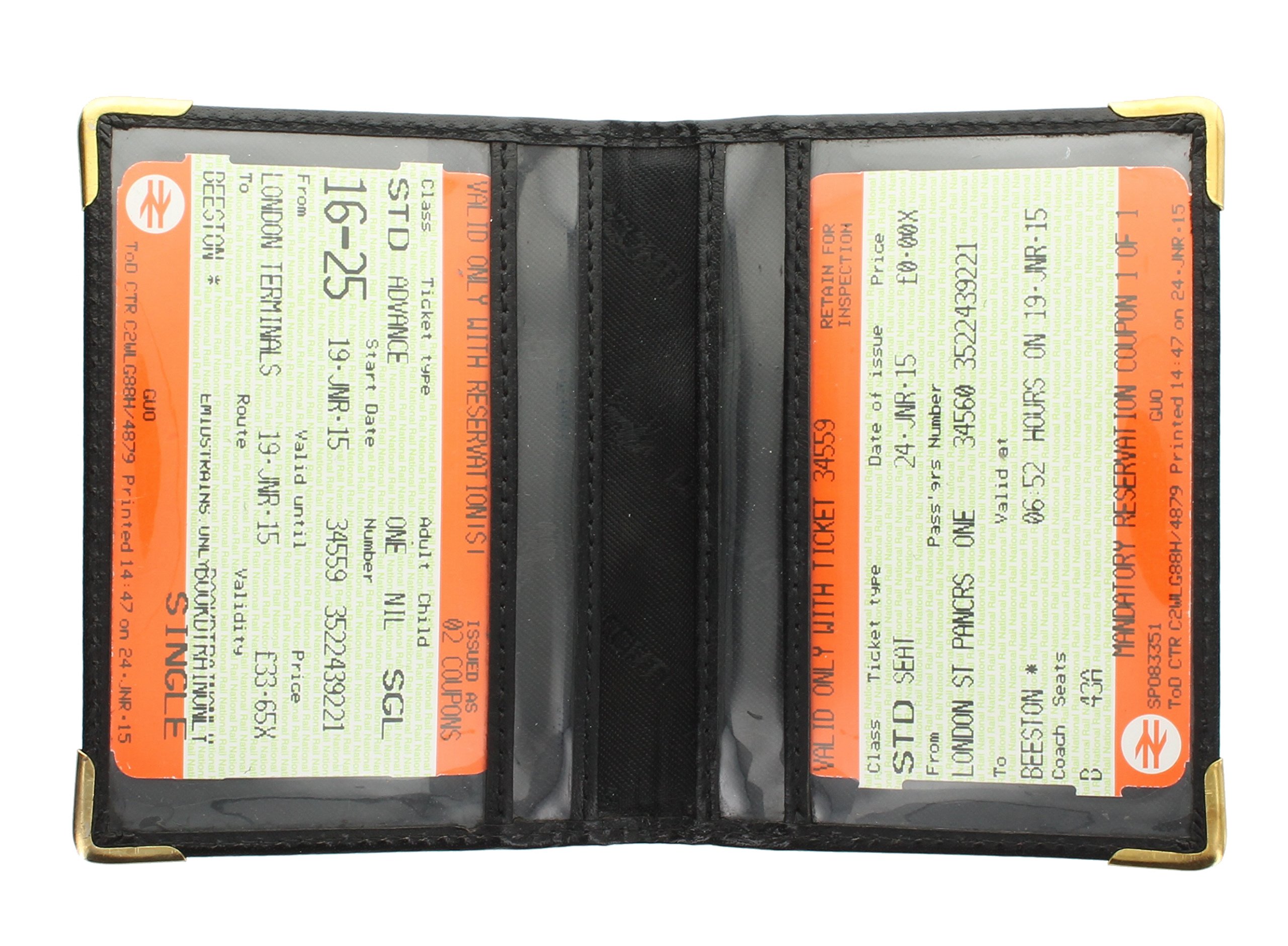 VISCONTI Leather Oyster Card/Travel Pass Holder with Metal Corner Protectors TC5 Black