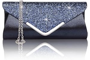 Larcenciel Clutch Purses for Women, Silver Glitter Envelope Evening Bag, Sparkling Sequins Prom Party Shoulder Crossbody Bag