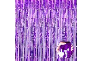 FERWZSR 3 Pack Purple Foil Fringe Curtain Backdrop, 3.28Ft x 8.2Ft Metallic Tinsel Foil Fringe Streamer Curtains for Photo Booth, Valentine's Day， Wedding, Birthday, New Year Party Decorations