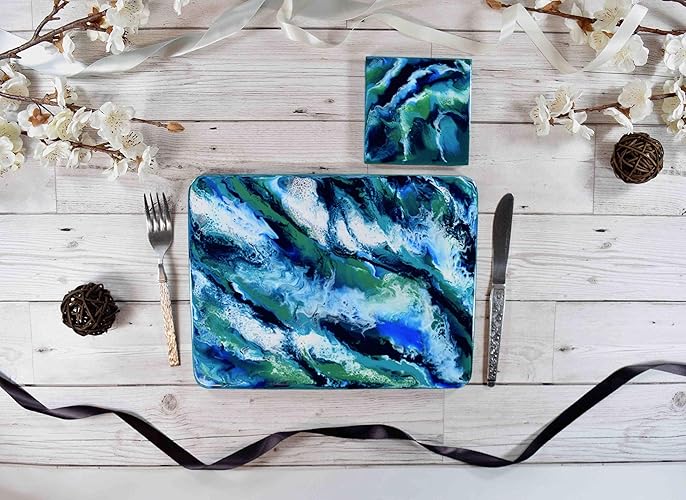 Dining Placemats with Blue Green Coastal Resin Art Amazon.co.uk Handmade
