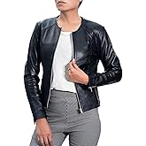 Jild Stylish Collarless Leather Jacket Women – Slim Fit Elegant Style Womens Lightweight Lambskin Leather Jacket