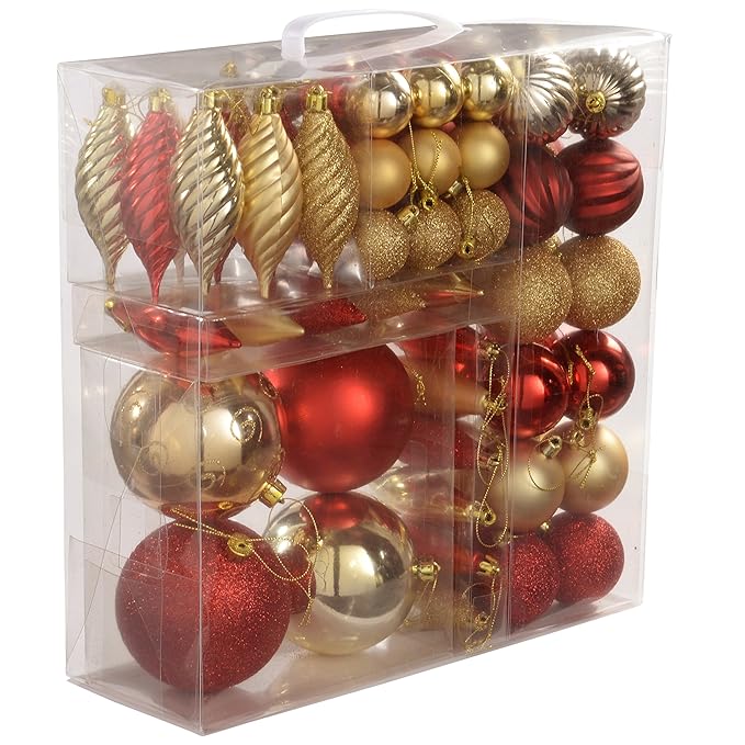 WeRChristmas 75 Pieces Deluxe Variety Christmas Tree Baubles Decoration