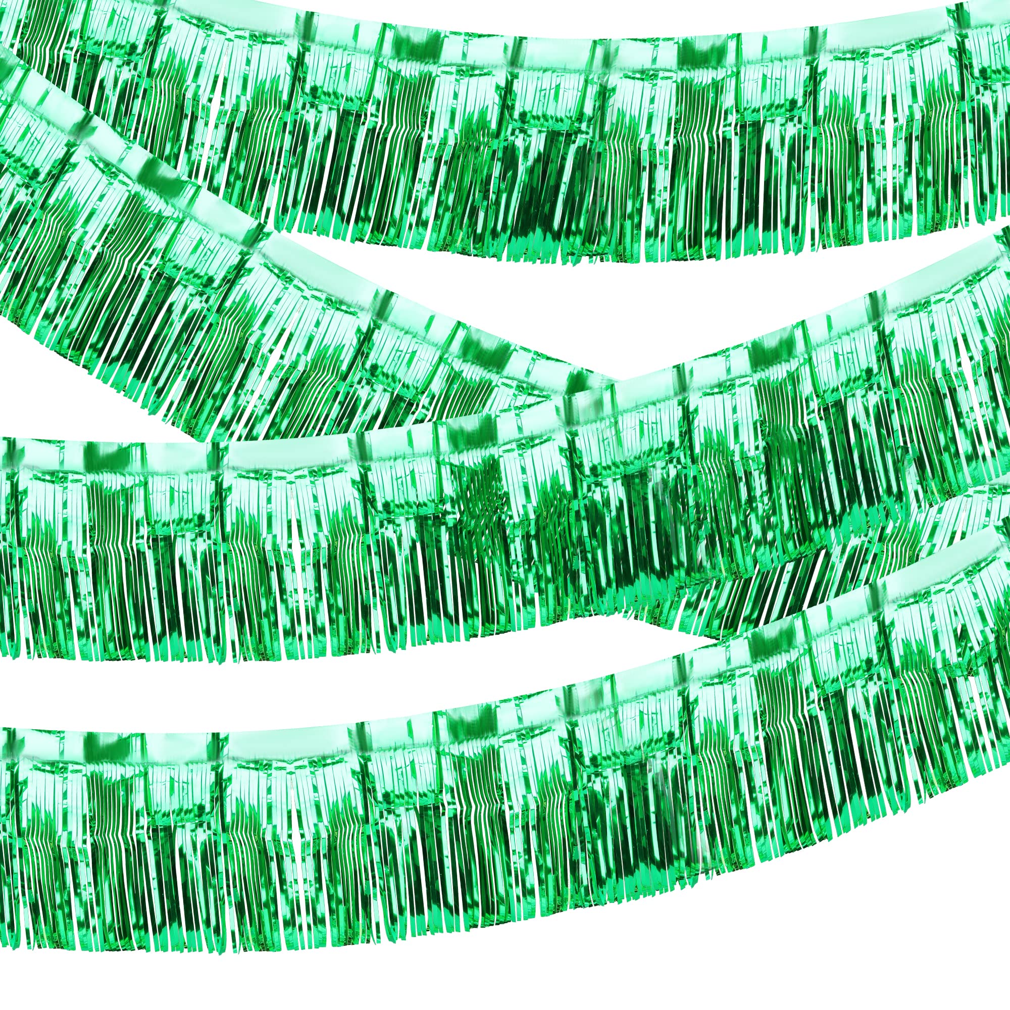 4 Pack Float Fringe Curtains, Metallic Foil Fringe Garland Shiny Tassel Foil Float Parade Float Decorations for Trailer Car Graduation Homecoming Outdoor Indoor St Patrick's Party (Green)