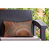 Liora Manne Marina Indoor/Outdoor Power Loomed Easy Care Pillow - Contemporary Geometric Casual Accent (Circles Saffron) (12"