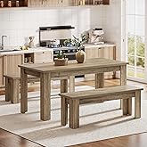 Tribesigns Dining Table Set for 6, 55.1-Inch Rectangle Kitchen Table with 2 Benches, 3-Piece Wooden Dining Room Table Set for