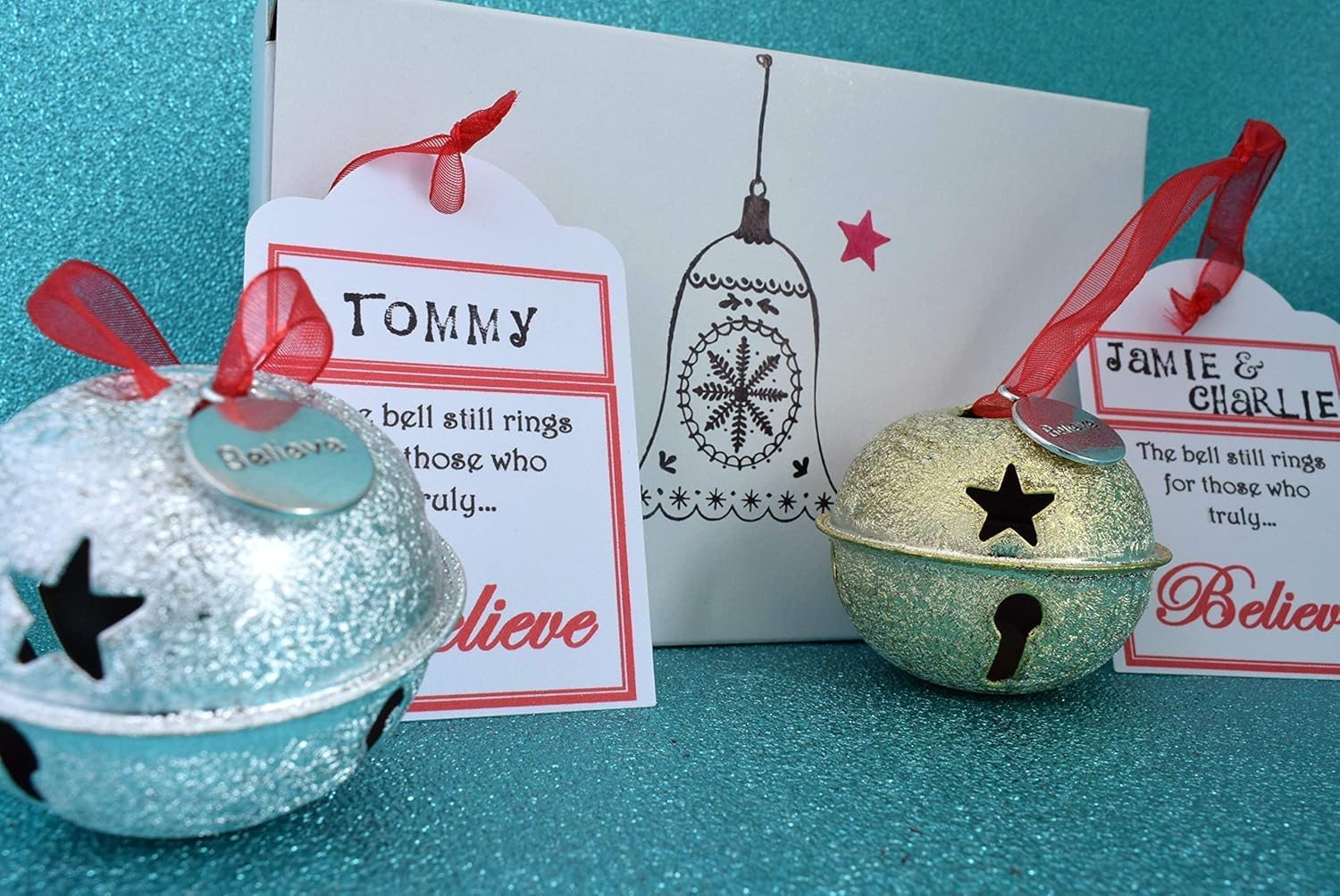 A Personalised Christmas 'Believe' Bell, Silver or Gold