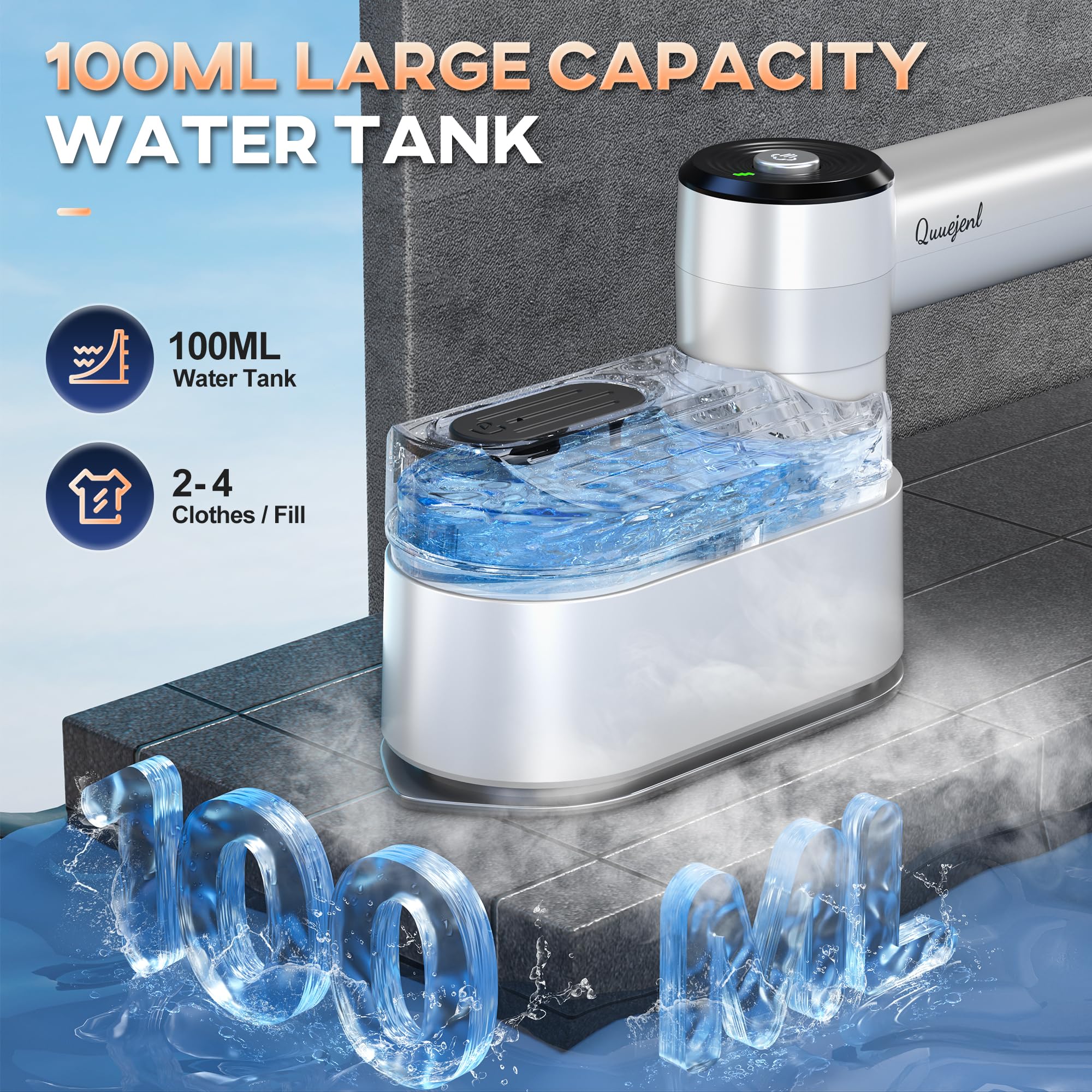 Travel Steamer - Portable Steamer for Clothes, 8FT Power Cord, Handheld Small Size Steam Iron Collapsible Design, Travel College Dorm Home Essentials (White)