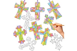 BeYumi 83Pcs Color Your Own Cross Kit for Kids Christian Religious DIY Coloring Craft Kit Coloring Easter Ornaments Geometric Cross Card Sunday School Classroom Church Easter Party Art Craft Project