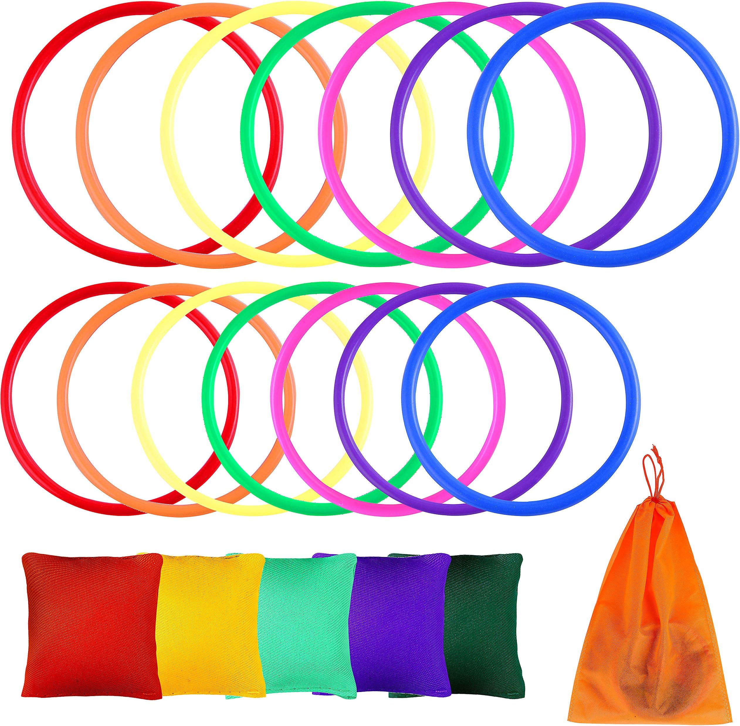 BYMORE 22 Pack Ring Toss with Bean Bags Cornhole Tossing Game Set for Kids Birthday Party Carnival Game Supplies
