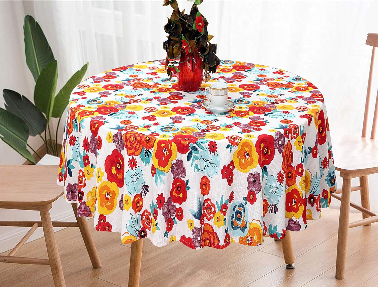 Ruvanti Table Cloth 70" Round 4-6 Seats, Premium Quality 100% Cotton Round Tablecloth, Washable,Reusable Table Cloths,Multi Color Flower Design for Buffet Table,Parties,Holiday Dinner,Wedding & More.: Kitchen & Dining