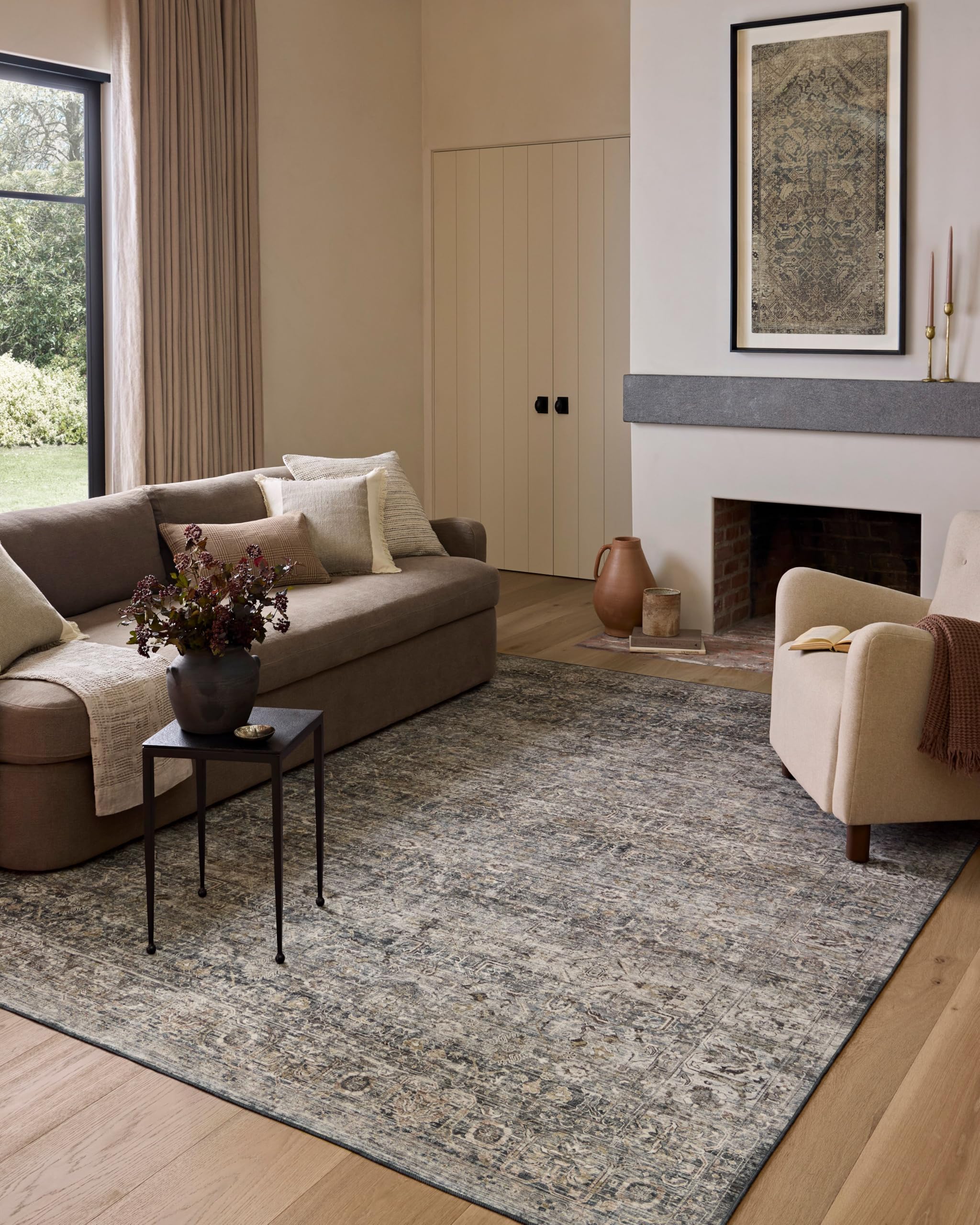 Photo 1 of **DIRT FROM TRANSPORT **Loloi Amber Lewis Josie Collection JOS-05 Dove/Gold 6'-0" x 9'-0", .13" Pile Height, Low Profile, Machine Washable, Area Rug