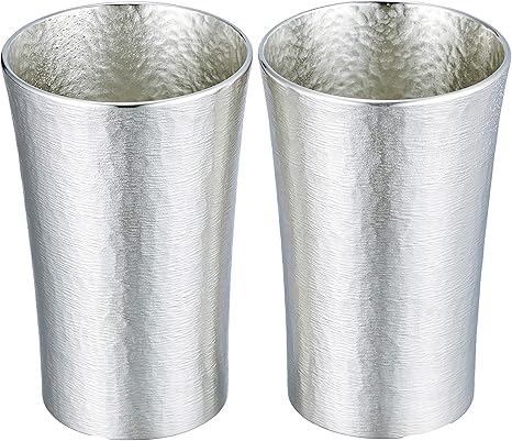Amazon Co Jp 大阪錫器 おしゃれ 錫 ビアカップ タンブラー 銀 F6 5 H10cm 0cc シルキーシリーズ スタンダード ペア 16 1 2 2個入 ホーム キッチン